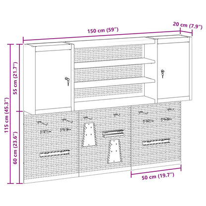 Gereedschapskast set met plank 4 pcs Zwart Gepoedercoat staal