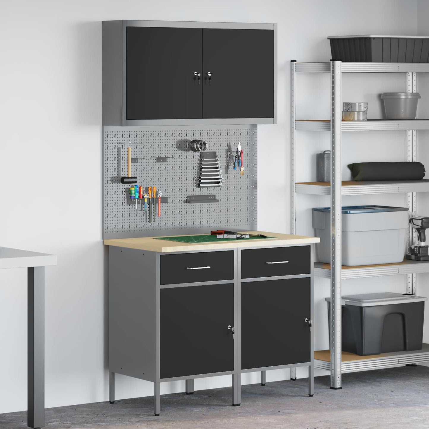 Werk kast met lade 5 pcs Zwart Engineered hout en staal