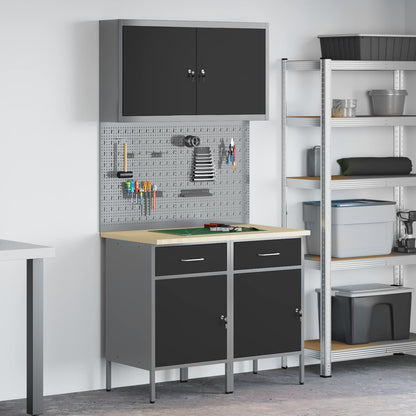 Werk kast met lade 5 pcs Zwart Engineered hout en staal