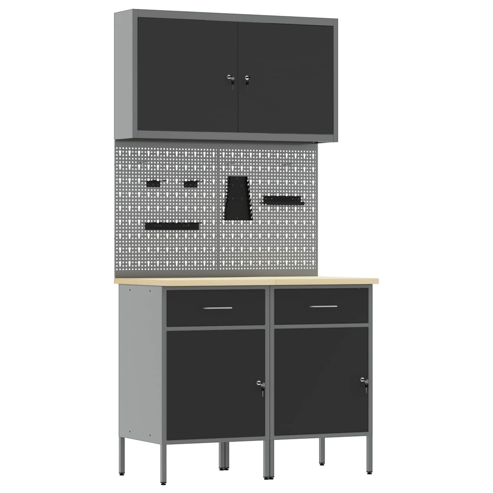 Werk kast met lade 5 pcs Zwart Engineered hout en staal