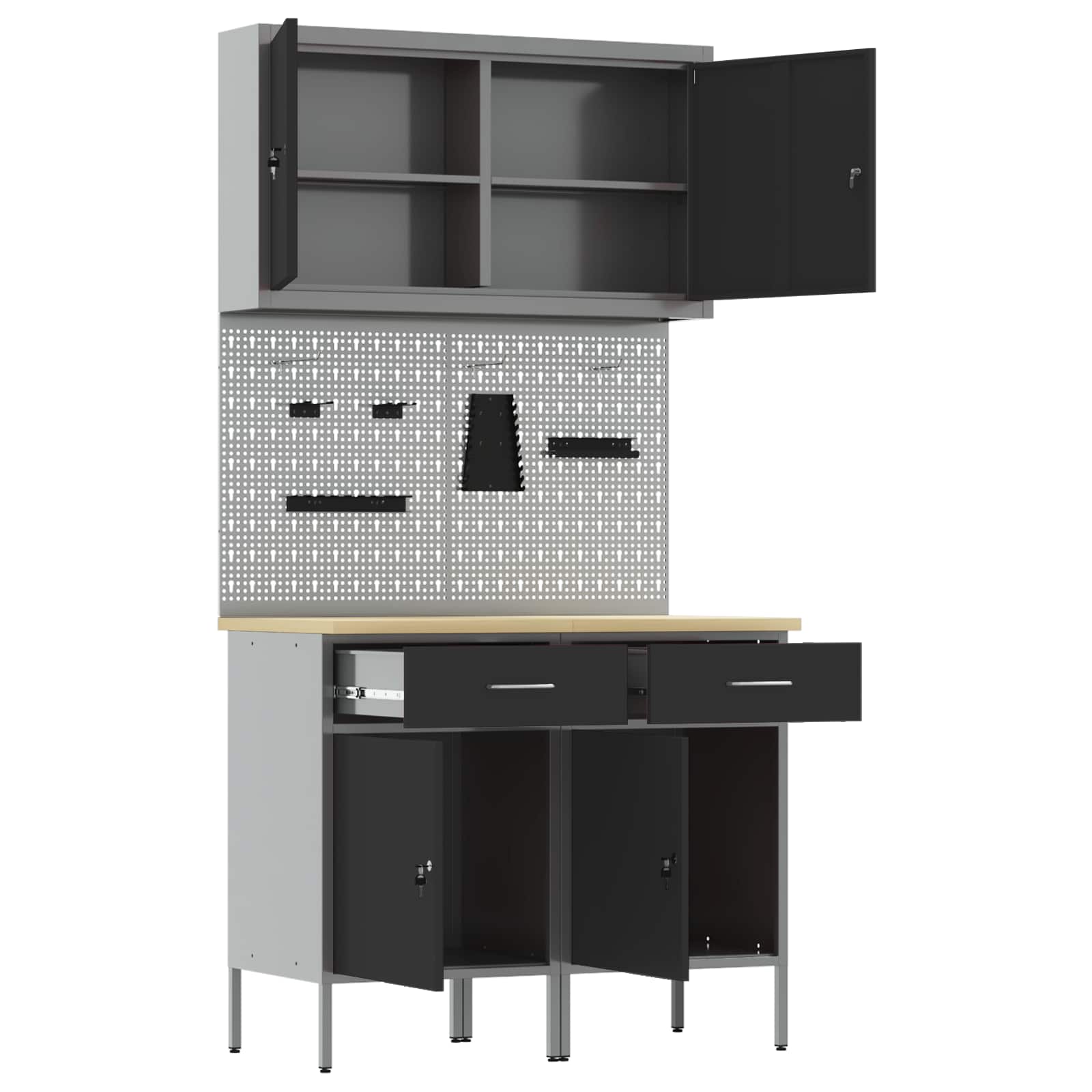 Werk kast met lade 5 pcs Zwart Engineered hout en staal
