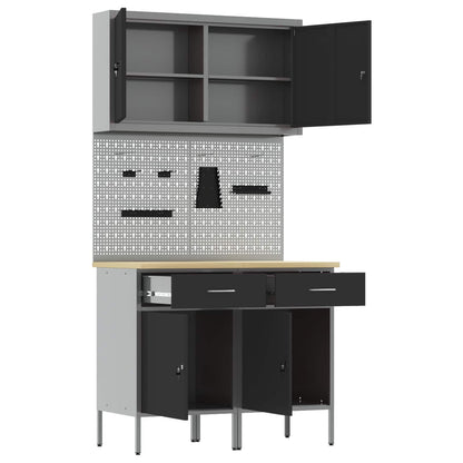 Werk kast met lade 5 pcs Zwart Engineered hout en staal