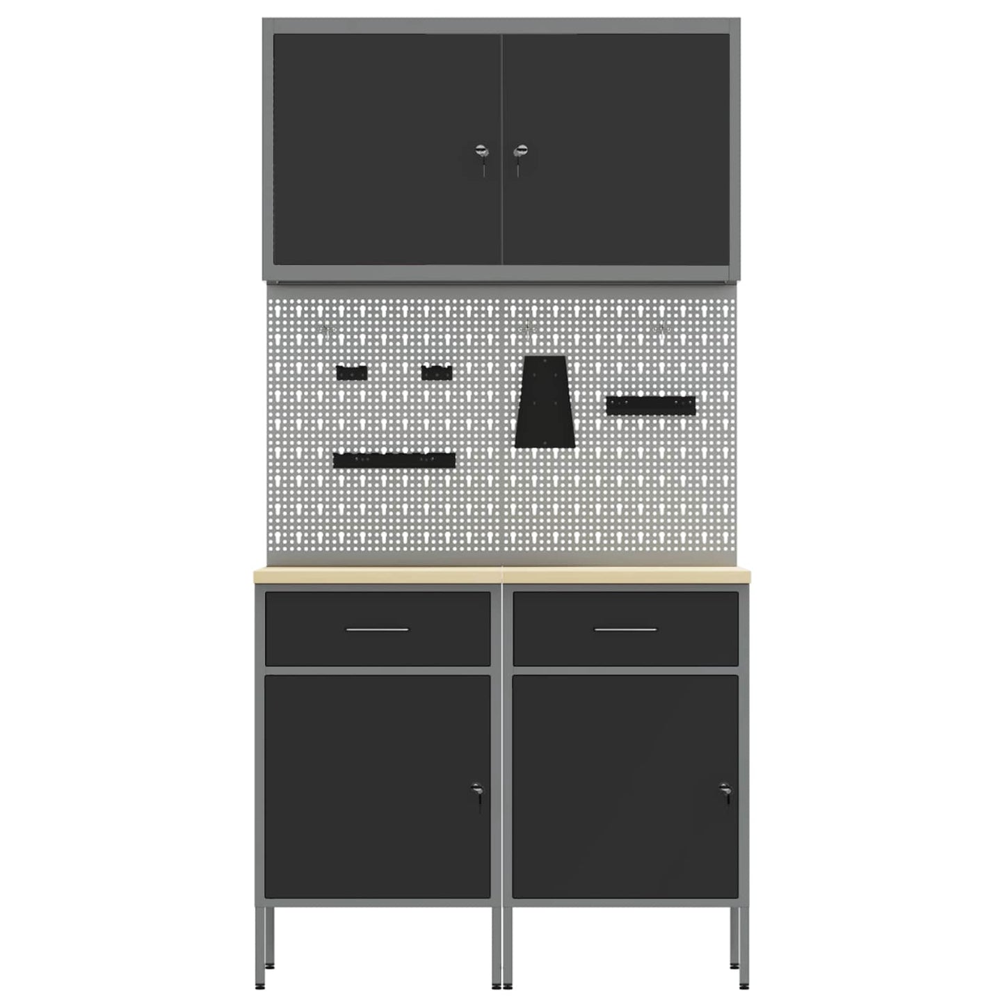 Werk kast met lade 5 pcs Zwart Engineered hout en staal