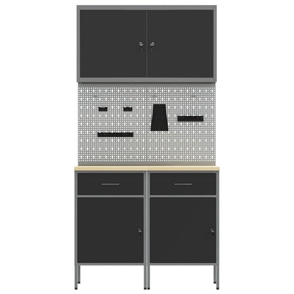 Werk kast met lade 5 pcs Zwart Engineered hout en staal