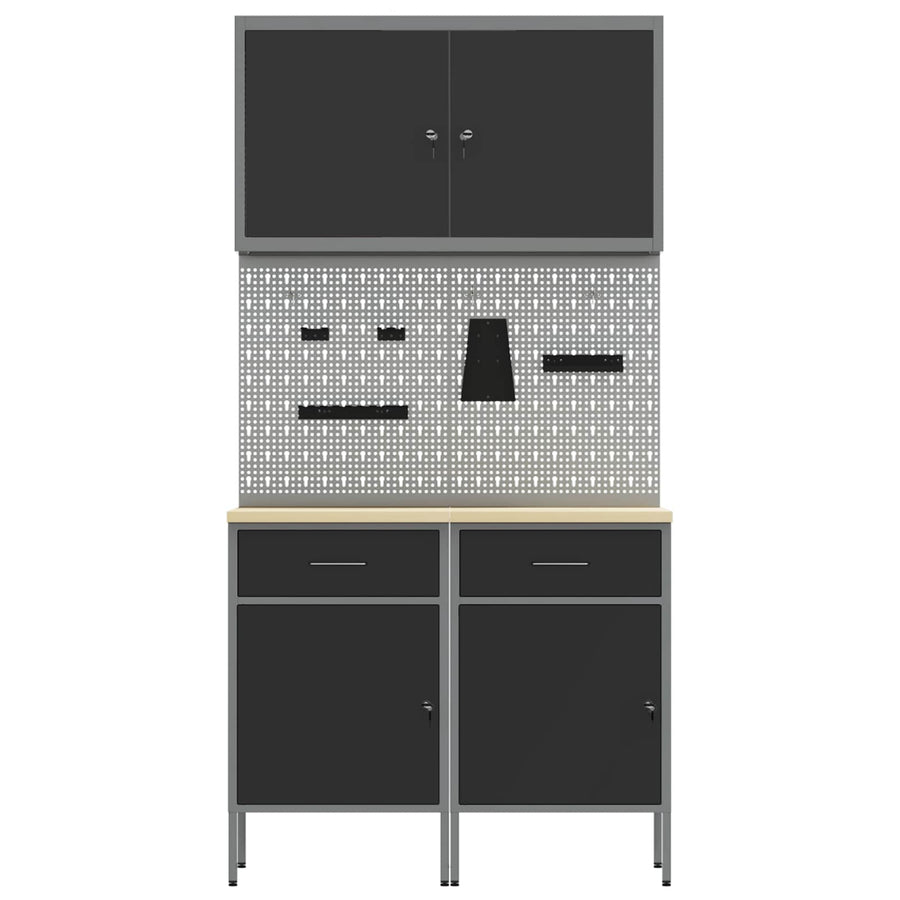 Werk kast met lade 5 pcs Zwart Engineered hout en staal