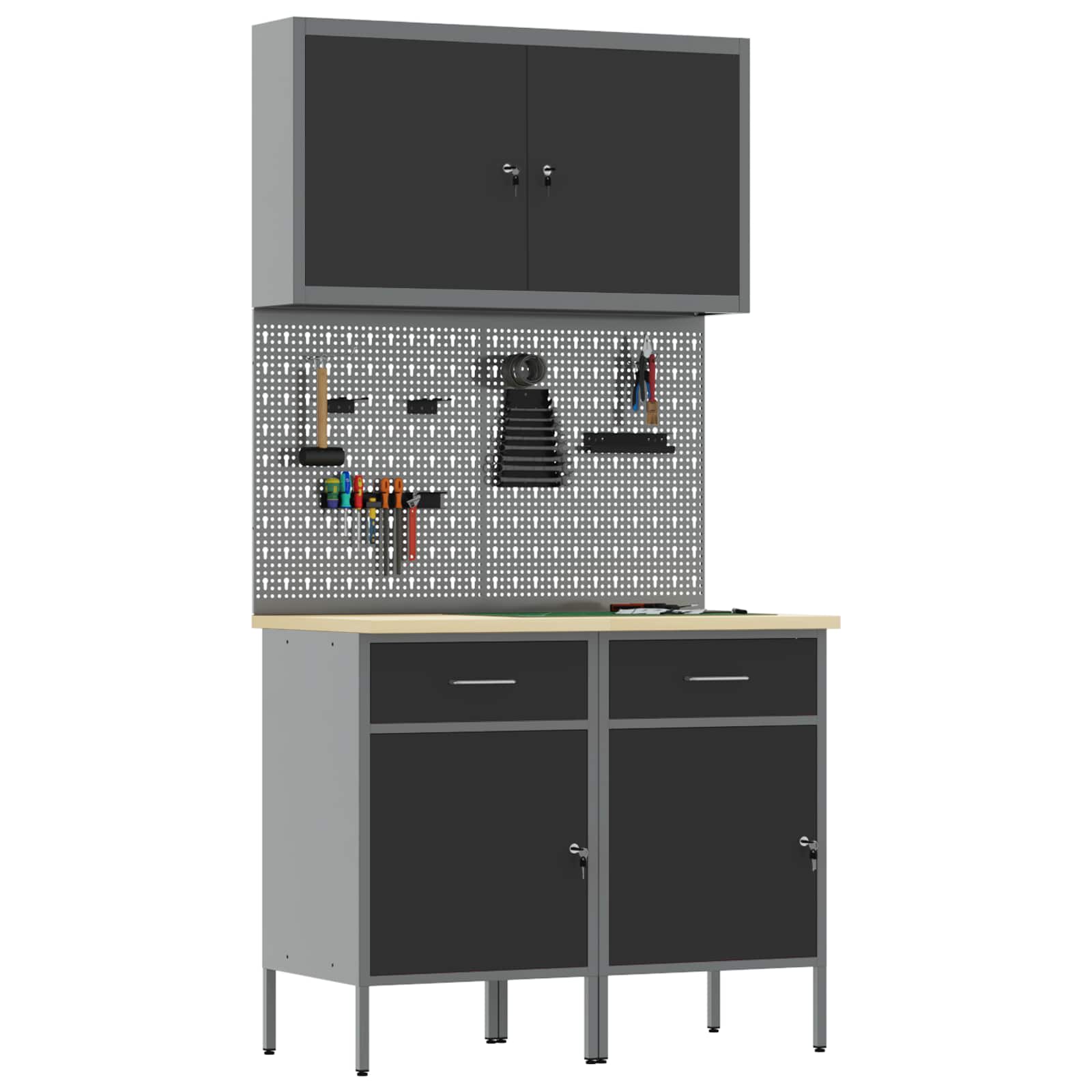 Werk kast met lade 5 pcs Zwart Engineered hout en staal