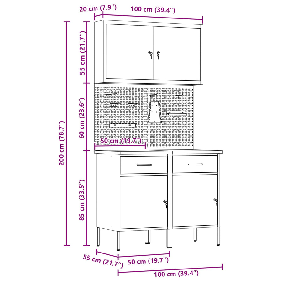 Werk kast met lade 5 pcs Zwart Engineered hout en staal