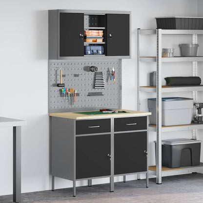 Werkbank Met Lade Met Slot 8 Pcs 100 X 55 X 200 Cm Staal Grijs 2x (84 cm)
