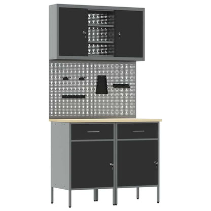 Werkbank Met Lade Met Slot 8 Pcs 100 X 55 X 200 Cm Staal Grijs 2x (84 cm)