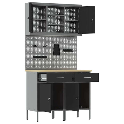 Werkbank Met Lade Met Slot 8 Pcs 100 X 55 X 200 Cm Staal Grijs 2x (84 cm)