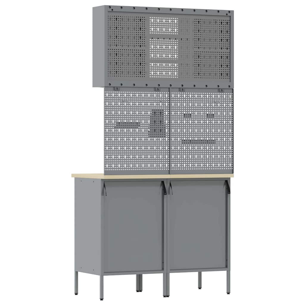 Werkbank Met Lade Met Slot 8 Pcs 100 X 55 X 200 Cm Staal Grijs 2x (84 cm)