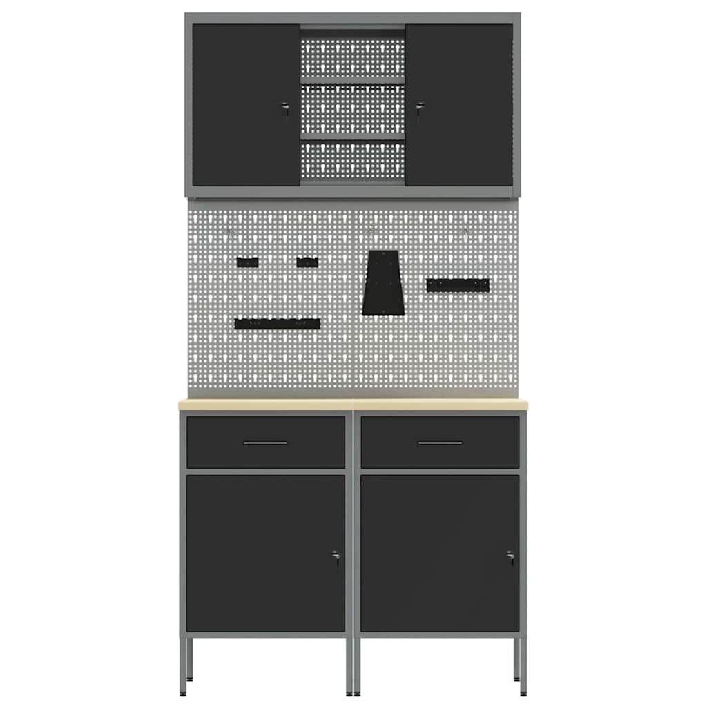 Werkbank Met Lade Met Slot 8 Pcs 100 X 55 X 200 Cm Staal Grijs 2x (84 cm)