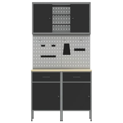 Werkbank Met Lade Met Slot 8 Pcs 100 X 55 X 200 Cm Staal Grijs 2x (84 cm)