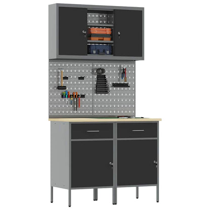 Werkbank Met Lade Met Slot 8 Pcs 100 X 55 X 200 Cm Staal Grijs 2x (84 cm)