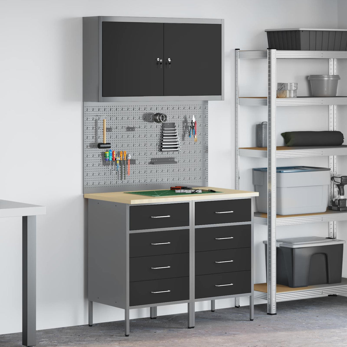 Werk kast met lade 5 pcs Zwart Engineered hout en staal
