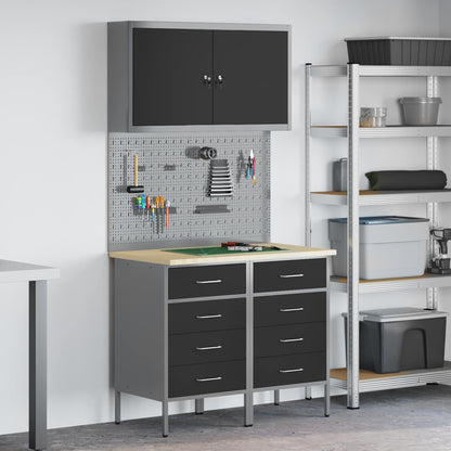Werk kast met lade 5 pcs Zwart Engineered hout en staal
