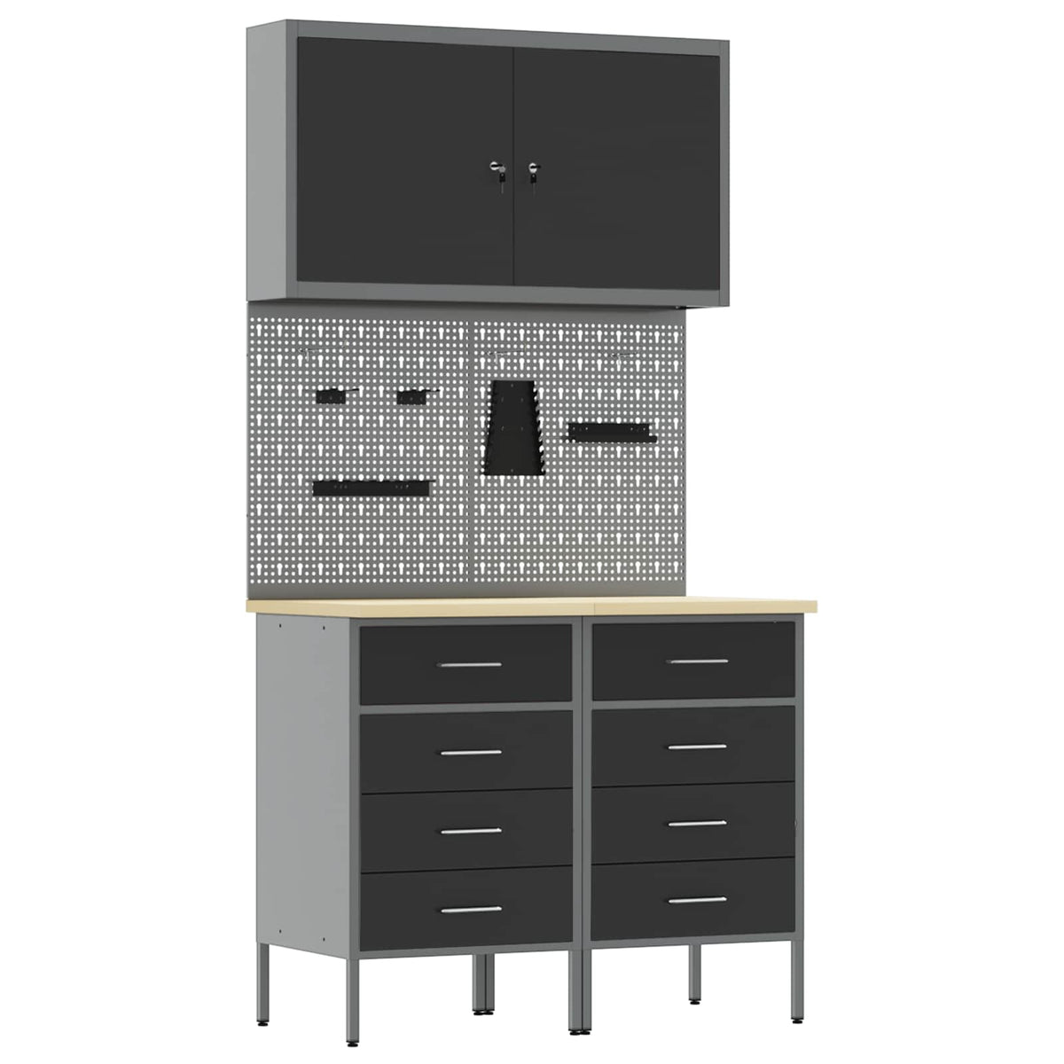 Werk kast met lade 5 pcs Zwart Engineered hout en staal