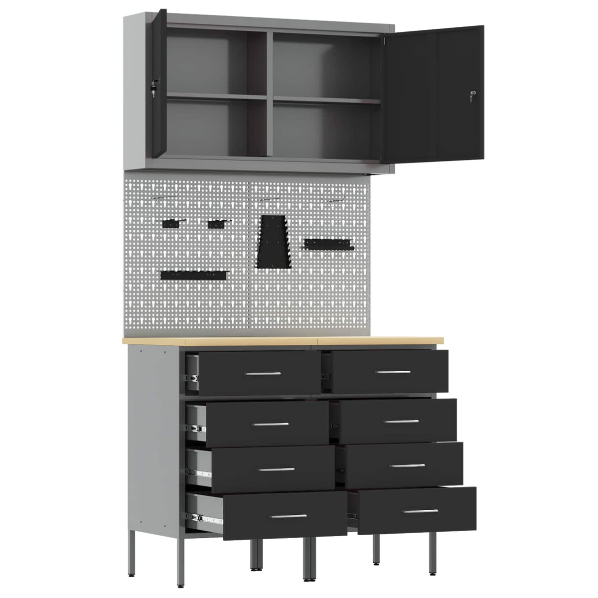 Werk kast met lade 5 pcs Zwart Engineered hout en staal
