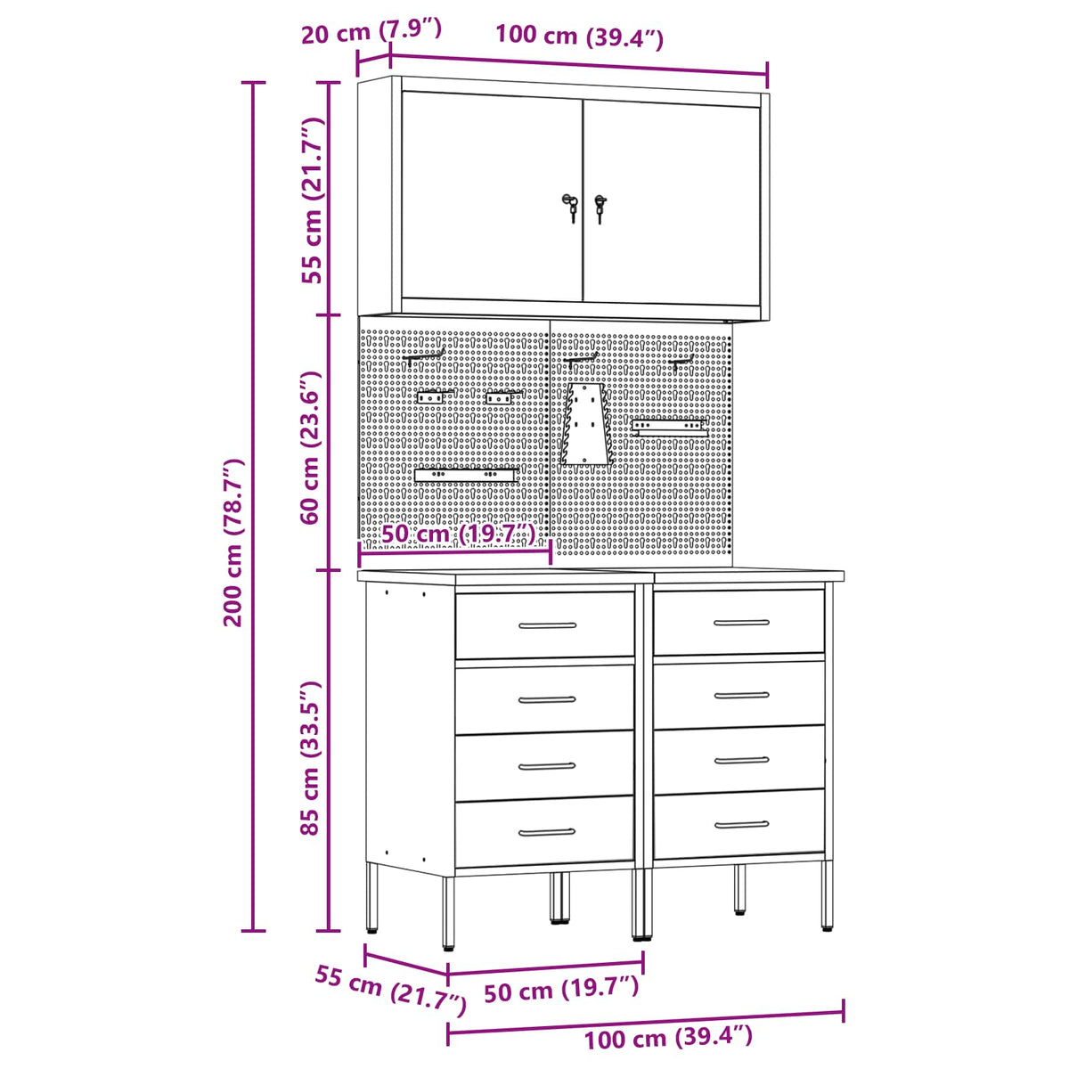 Werk kast met lade 5 pcs Zwart Engineered hout en staal