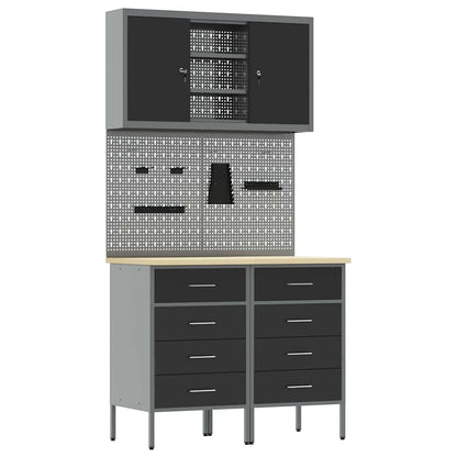 Werkbank Met Lade Met Slot 5 Pcs 100 X 55 X 200 Cm Staal Zwart 2x (85 cm)