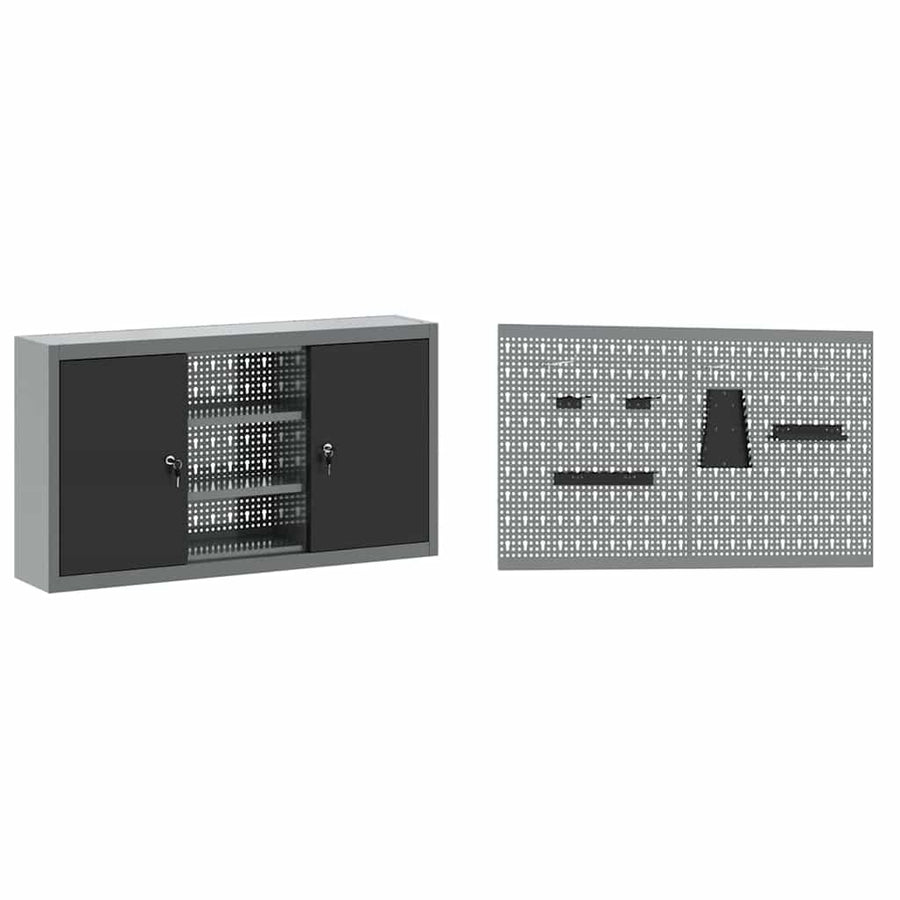 Werkbank Met Lade Met Slot 5 Pcs 100 X 55 X 200 Cm Staal Zwart 2x (85 cm)
