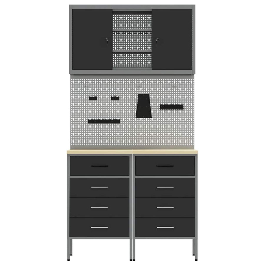 Werkbank Met Lade Met Slot 5 Pcs 100 X 55 X 200 Cm Staal Zwart 2x (85 cm)