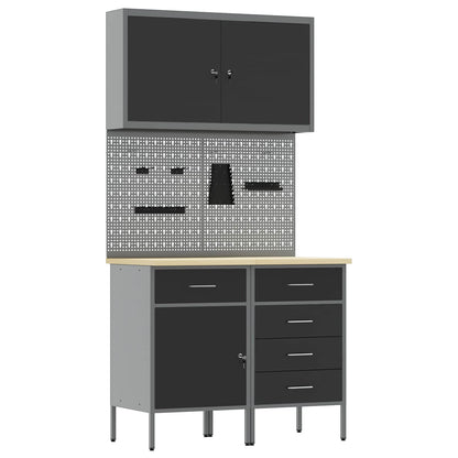 Werk kast met lade 5 pcs Zwart Engineered hout en staal