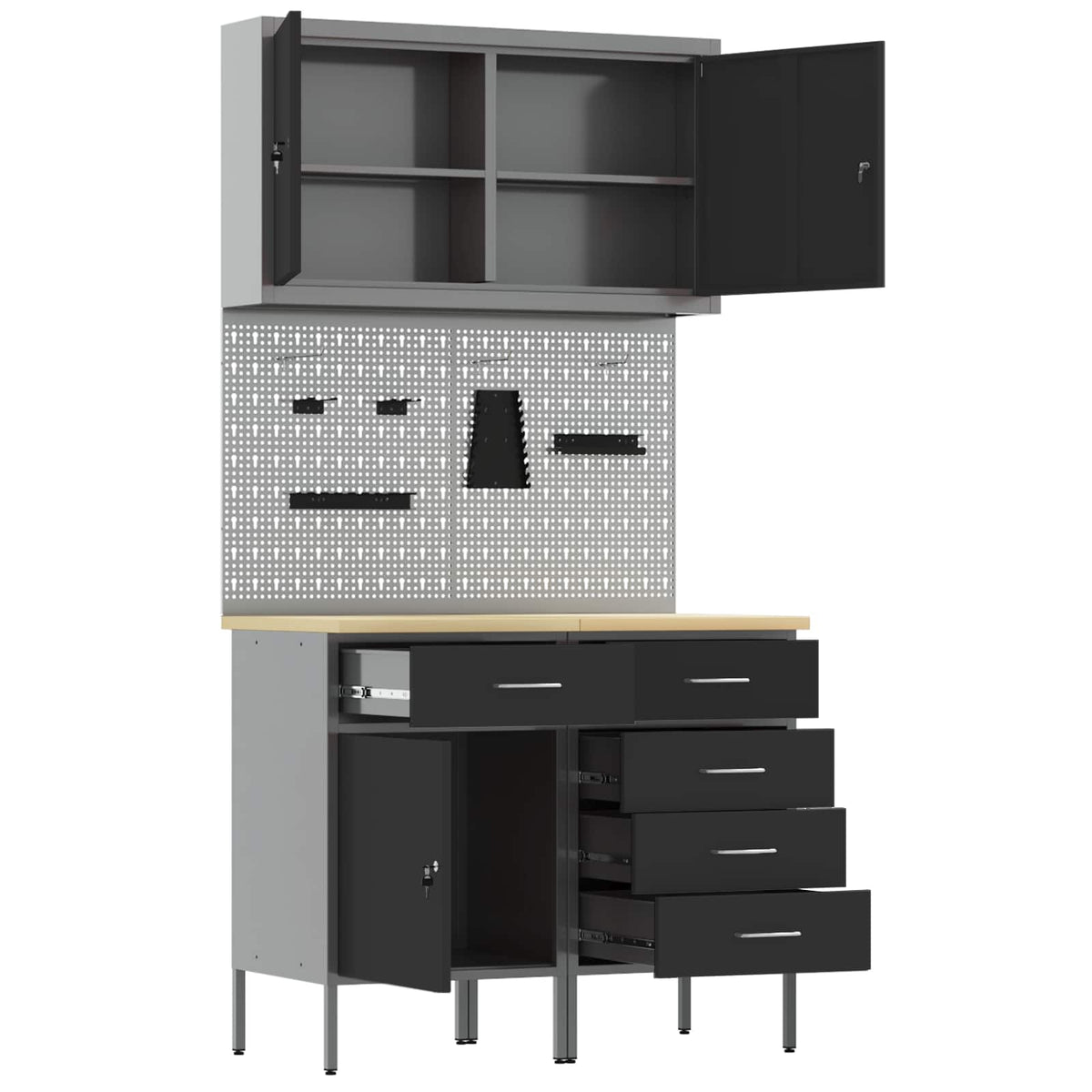 Werk kast met lade 5 pcs Zwart Engineered hout en staal