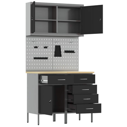 Werk kast met lade 5 pcs Zwart Engineered hout en staal