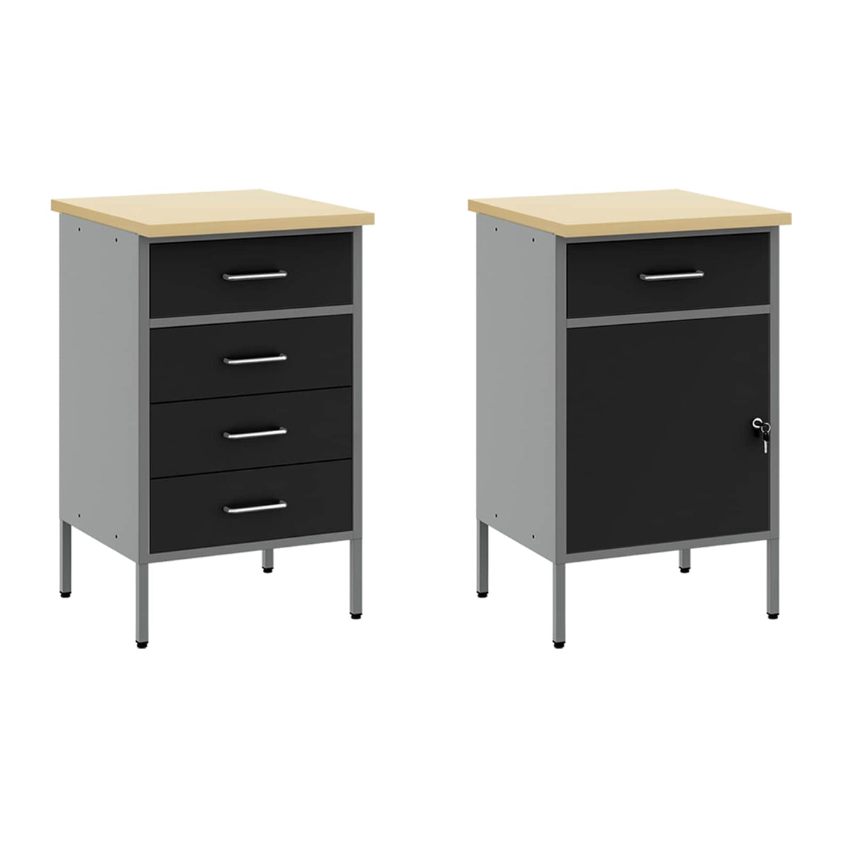 Werk kast met lade 5 pcs Zwart Engineered hout en staal