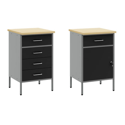 Werk kast met lade 5 pcs Zwart Engineered hout en staal