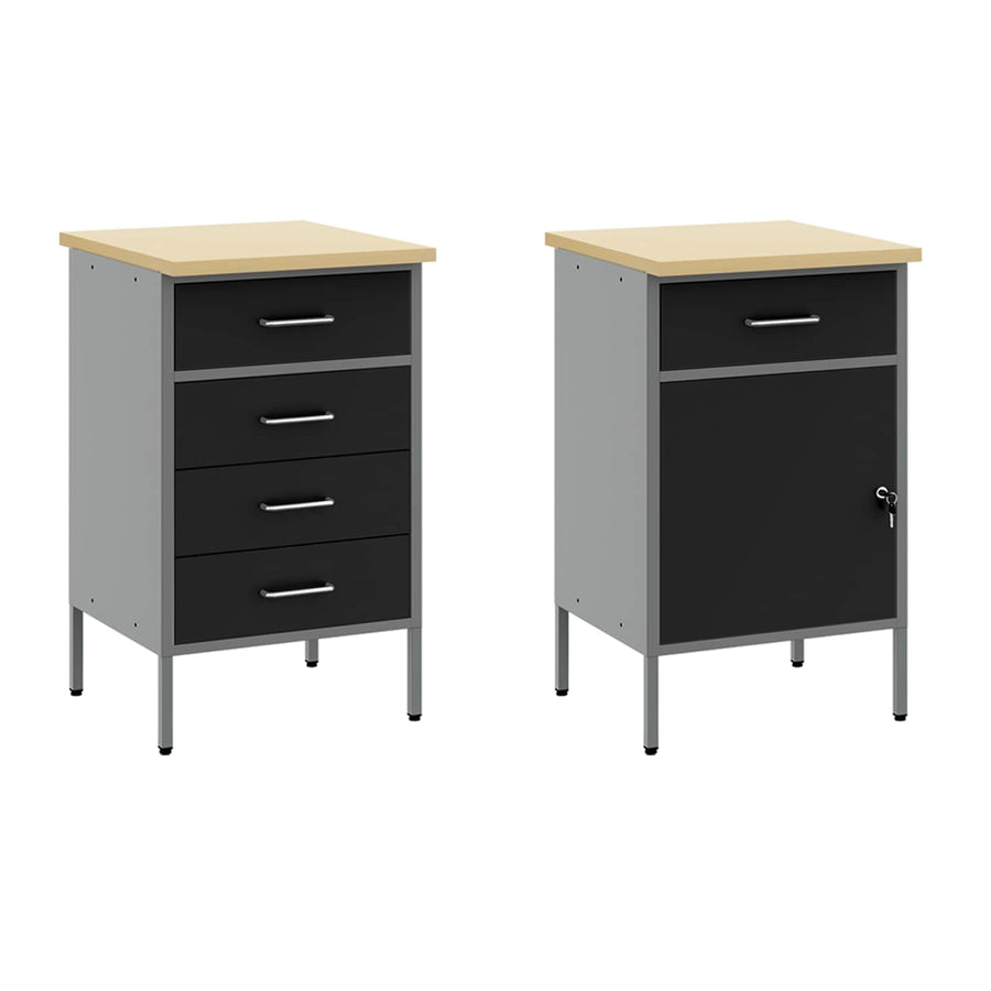 Werk kast met lade 5 pcs Zwart Engineered hout en staal