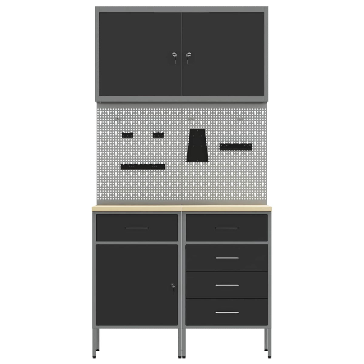 Werk kast met lade 5 pcs Zwart Engineered hout en staal