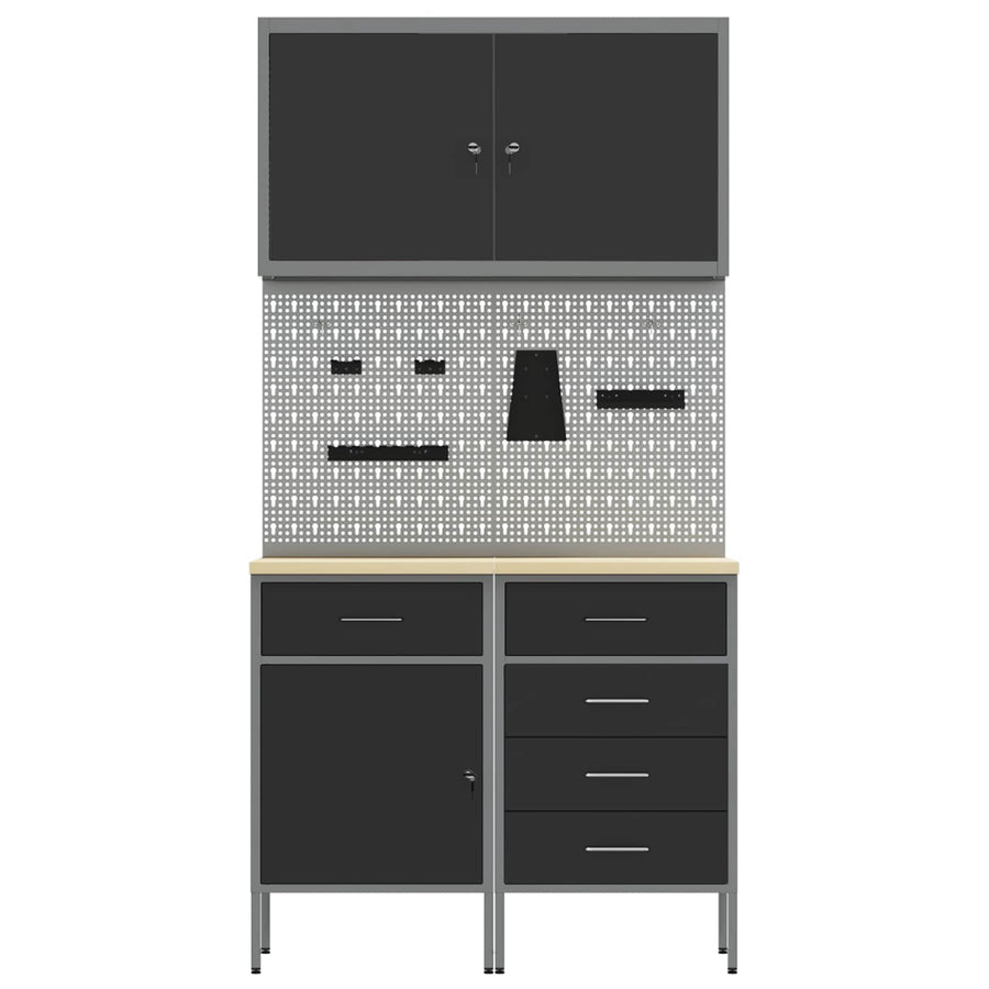 Werk kast met lade 5 pcs Zwart Engineered hout en staal