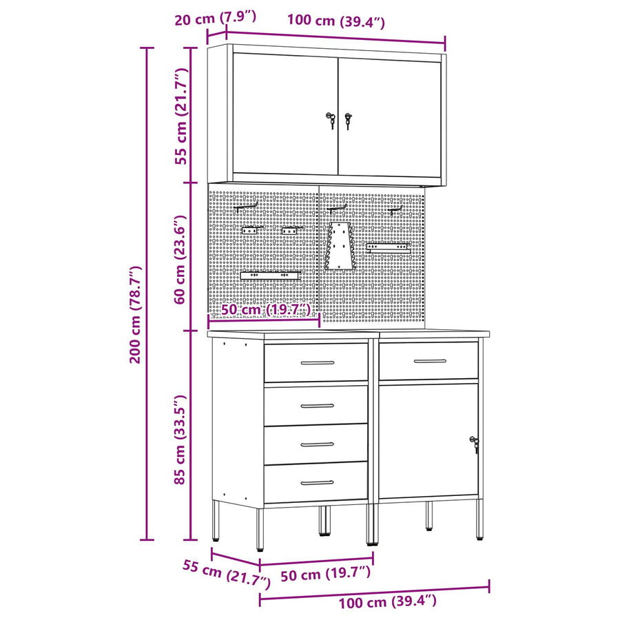 Werk kast met lade 5 pcs Zwart Engineered hout en staal