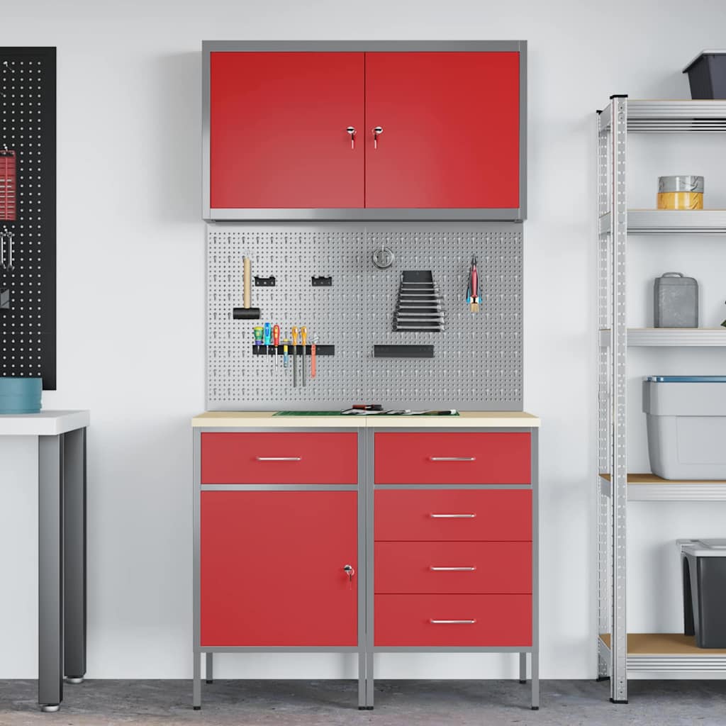 Werk kast met lade met slot 5 pcs Rood Engineered hout en staal