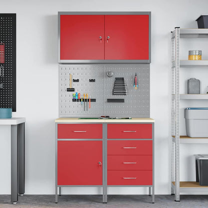 Werk kast met lade met slot 5 pcs Rood Engineered hout en staal