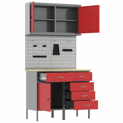 Werk kast met lade met slot 5 pcs Rood Engineered hout en staal