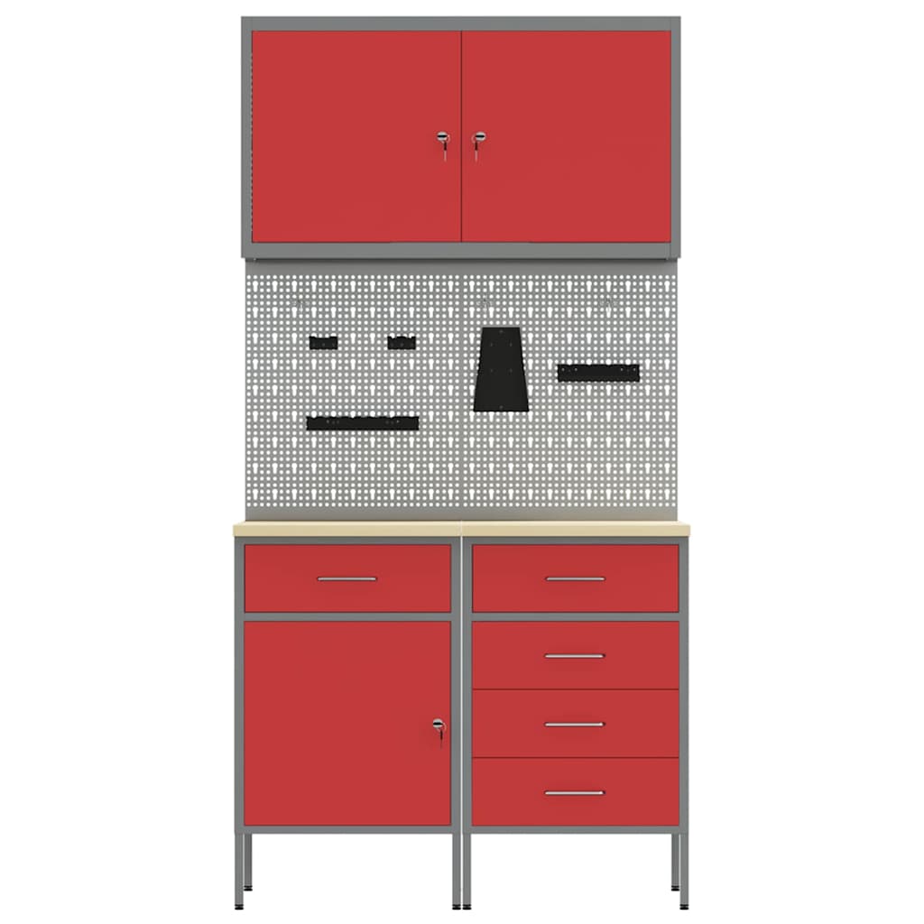 Werk kast met lade met slot 5 pcs Rood Engineered hout en staal