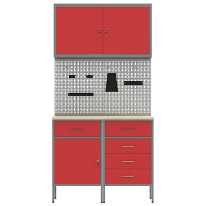 Werk kast met lade met slot 5 pcs Rood Engineered hout en staal