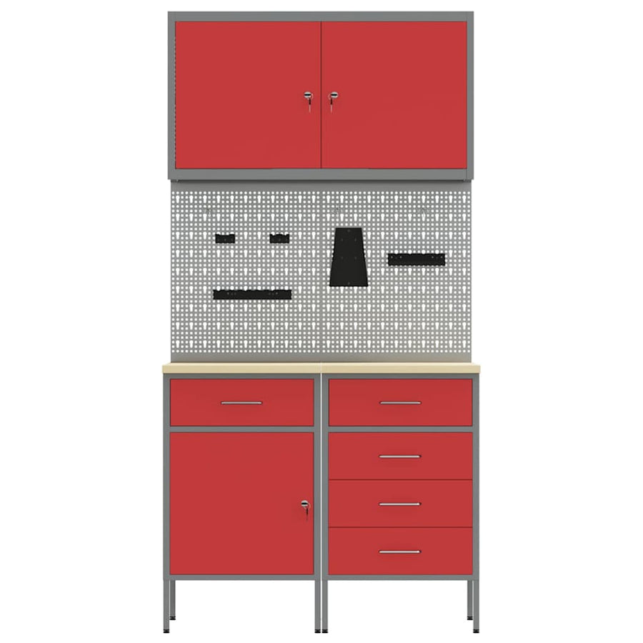 Werk kast met lade met slot 5 pcs Rood Engineered hout en staal