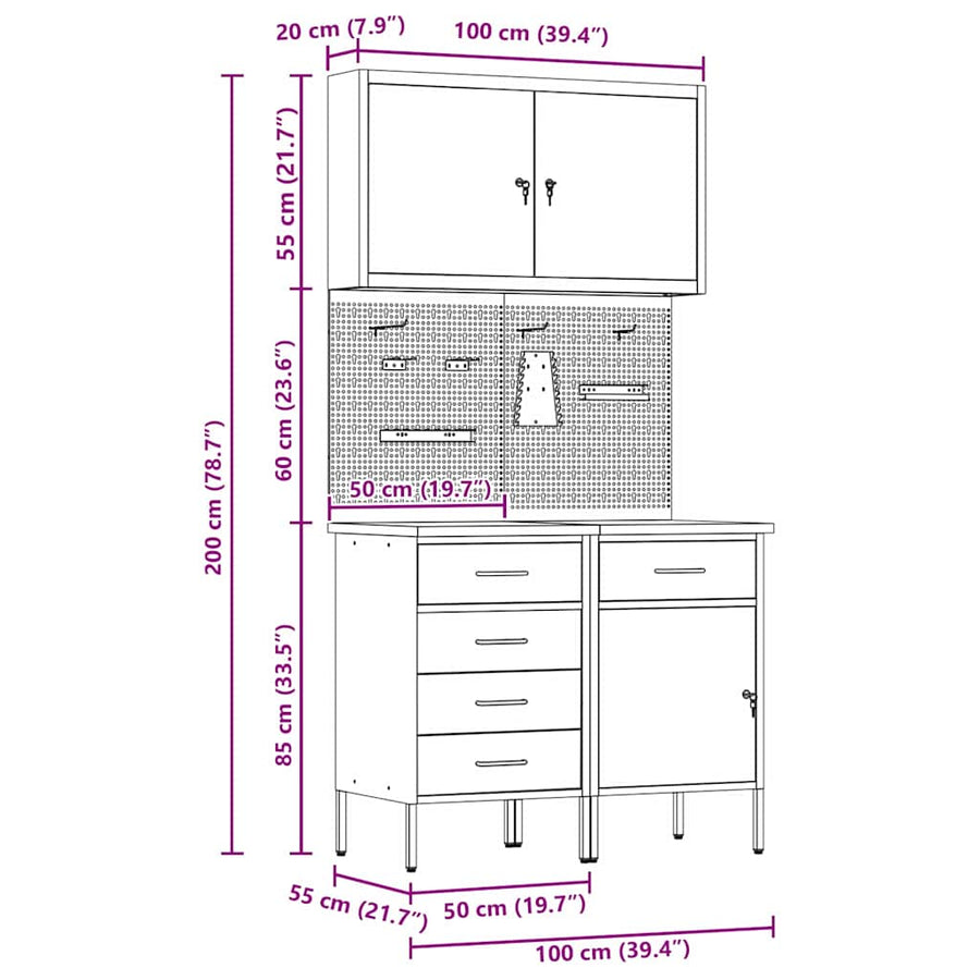 Werk kast met lade met slot 5 pcs Rood Engineered hout en staal