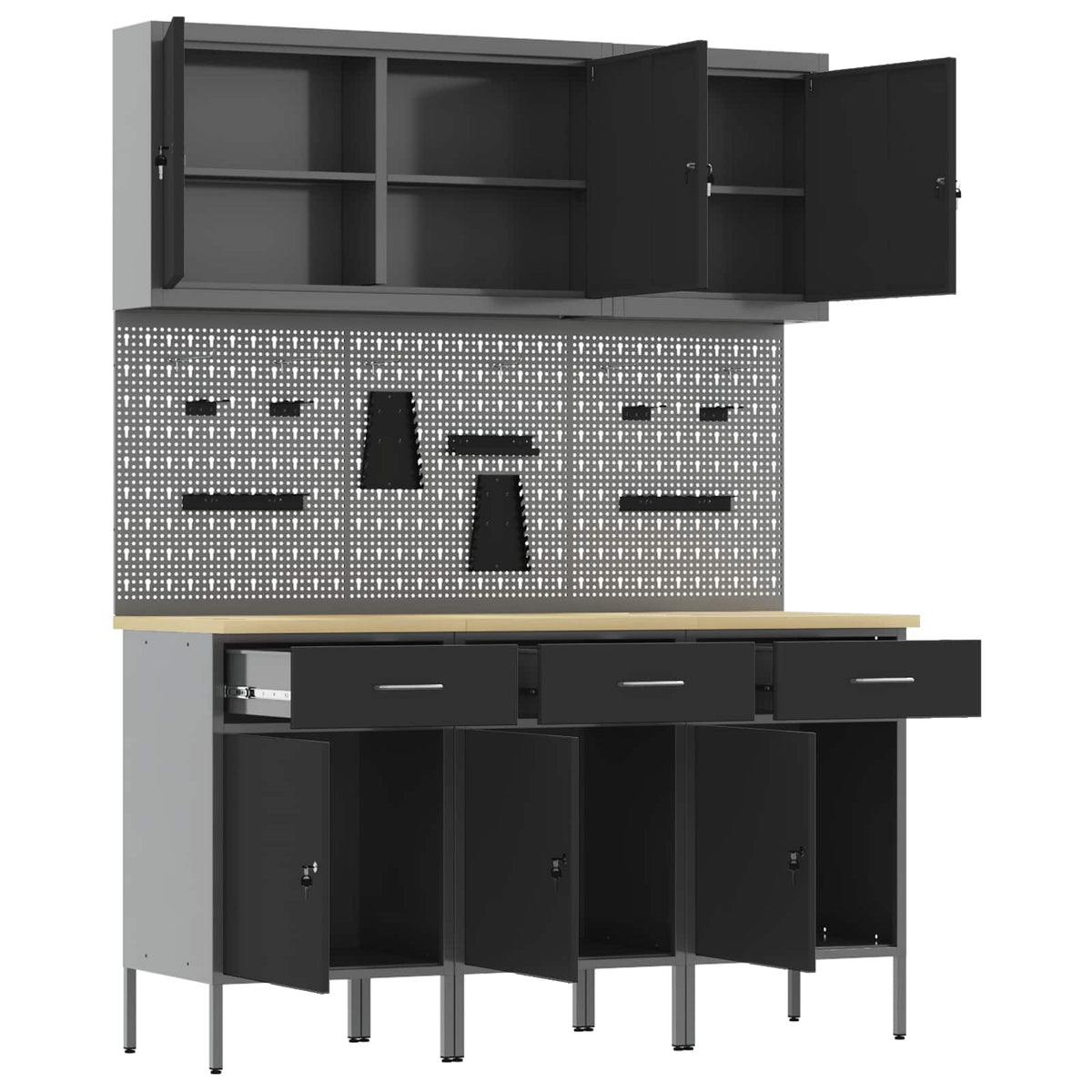 Werk kast met lade 8 pcs Zwart Engineered hout en staal