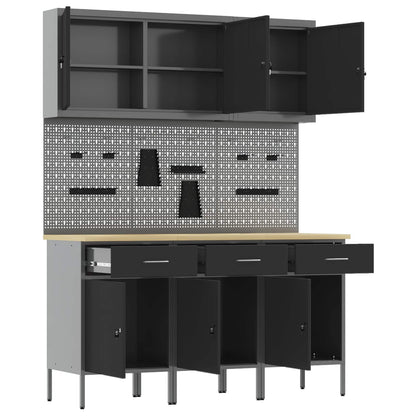 Werk kast met lade 8 pcs Zwart Engineered hout en staal
