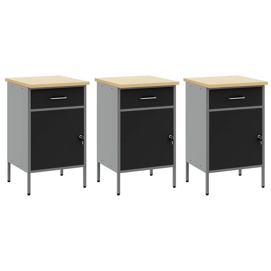 Werk kast met lade 8 pcs Zwart Engineered hout en staal