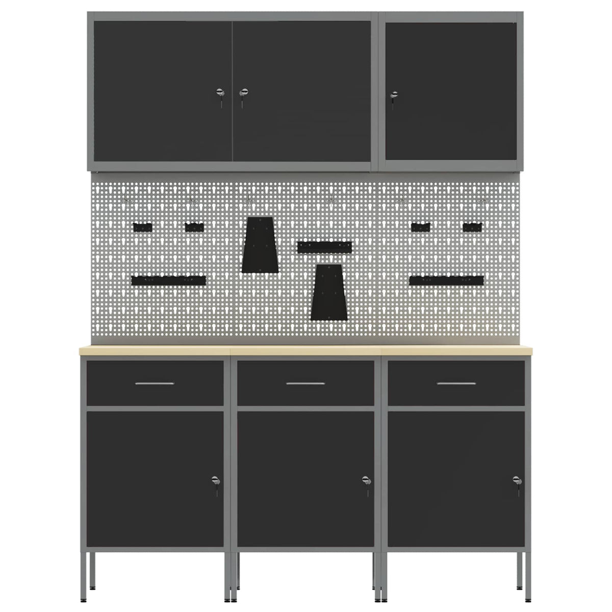 Werk kast met lade 8 pcs Zwart Engineered hout en staal