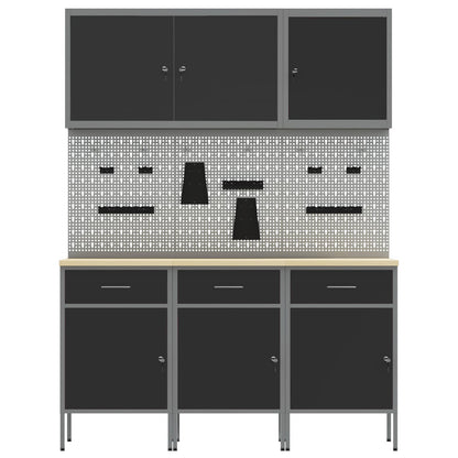 Werk kast met lade 8 pcs Zwart Engineered hout en staal