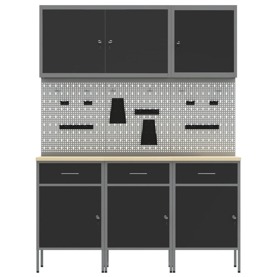 Werk kast met lade 8 pcs Zwart Engineered hout en staal