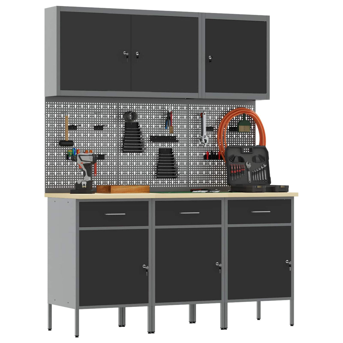 Werk kast met lade 8 pcs Zwart Engineered hout en staal