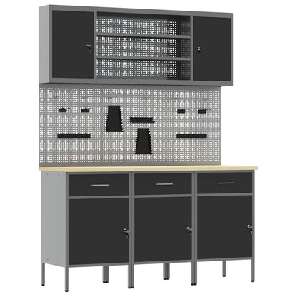 Werk kast met lade 7 pcs Zwart Engineered hout en staal